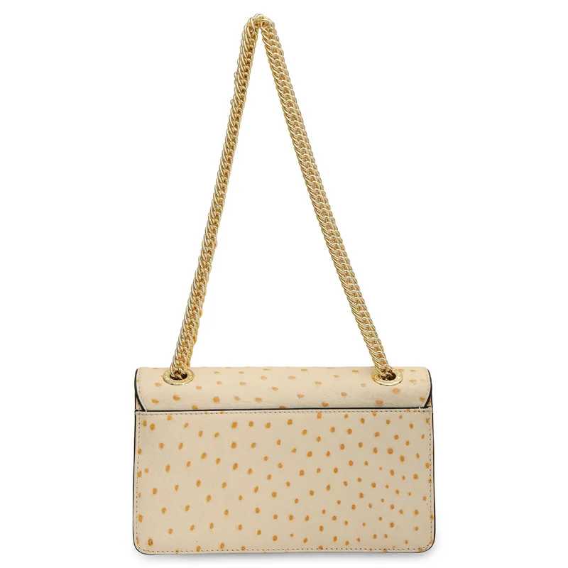 Da Milano Vanilla Small Ostrich Leather Shoulder Bag - Vanilla for Women | Best Price UAE